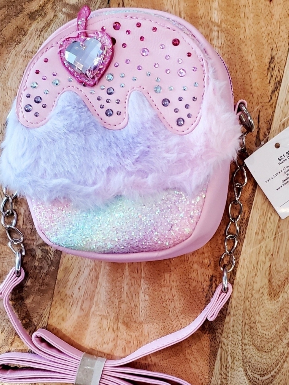 Girl's Cupcake Pink Purple Faux Fur Rhinestones Shoulder Bag Purse